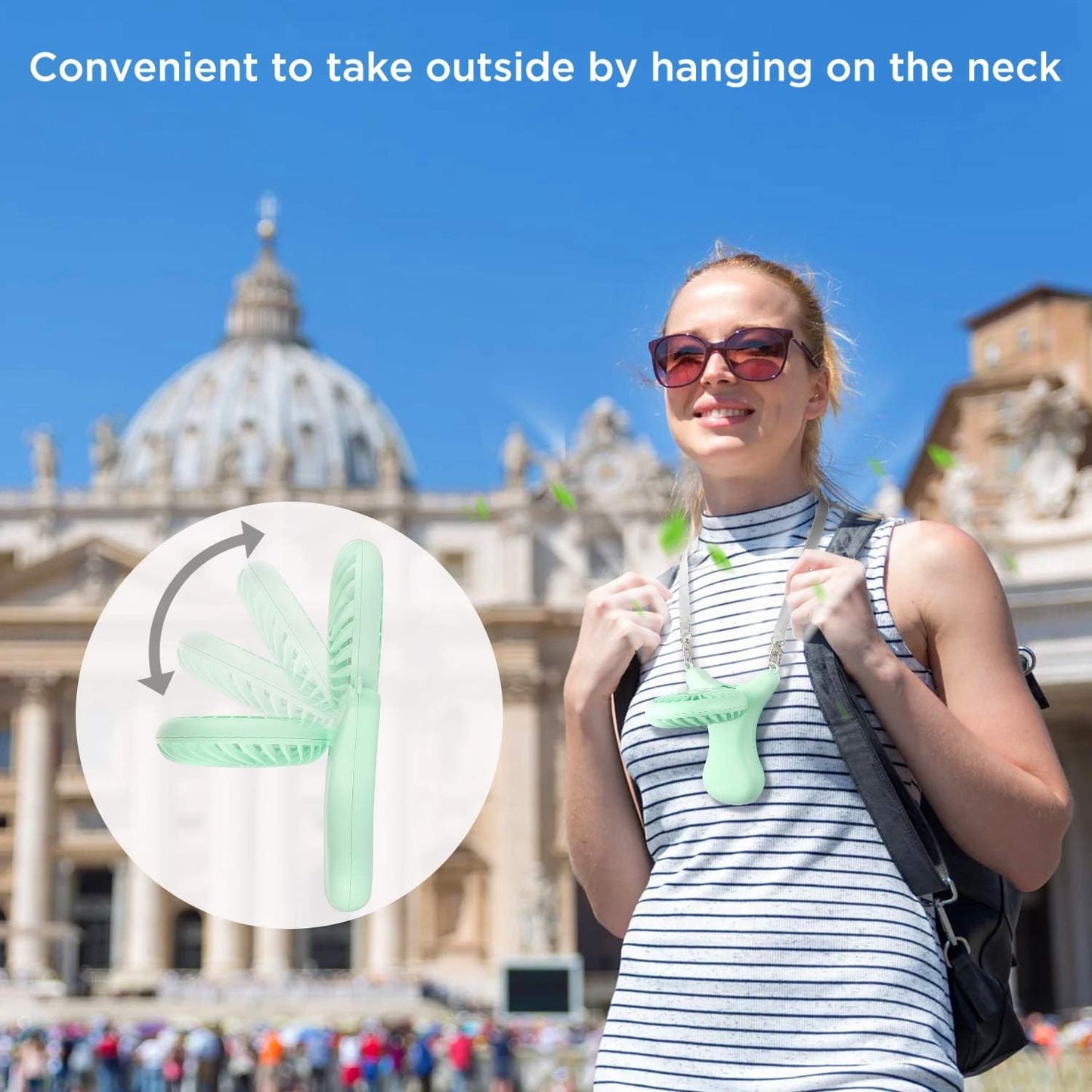 OUTXE Personal Necklace Mini Fan, 3000mAh, Hands-Free Portable Fan with USB and 3 Settings