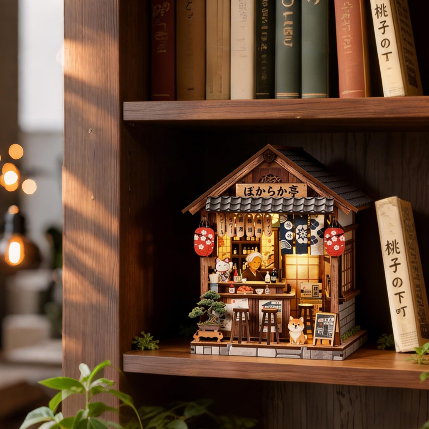 Kubelyx Book Nook Kit - DIY Miniature Doll House Kits for Adults and Teens, Craft Lovers' 3D Wooden Puzzle Bookshelf Decor with LED Light, Gifts for Family and Friends (Sakura Alley Sake Bar)