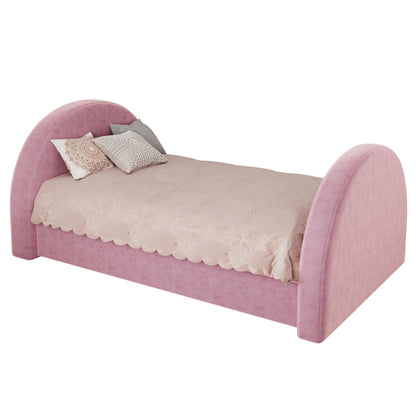 Christopher Knight Home Leonhart Velvet Upholstered Twin Size Bed Frames with Headboard/Footboard, Day Bed Frame Twin with Pull-Out Functionality, Iron Frame + Wooden Slat Trundle Bed Twin, Pink