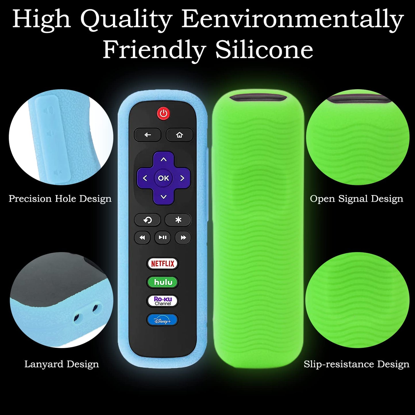 Silicone Protective Controller Cover fits for Roku TV Voice Remote | Element Roku | Westinghouse Roku TV Controller Cover,Glow in The Dark