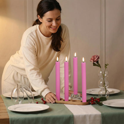 Girimax Hot Pink Ribbed Fluted Flameless Taper Candles with Remote, Flickering Battery LED Wax Candlesticks Wedding Home Decor Set of 4