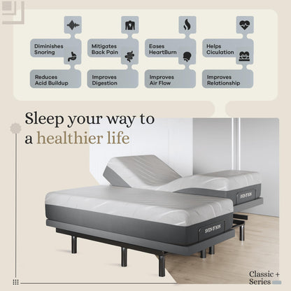 Sven & Son Harmony Adjustable Bed Base, Head and Foot Lift, Massage, Under-Bed Lights, USB, Gel Memory, Zero Gravity Smart Frame - Split King + 10 inch Memory Foam Matt (Firm)