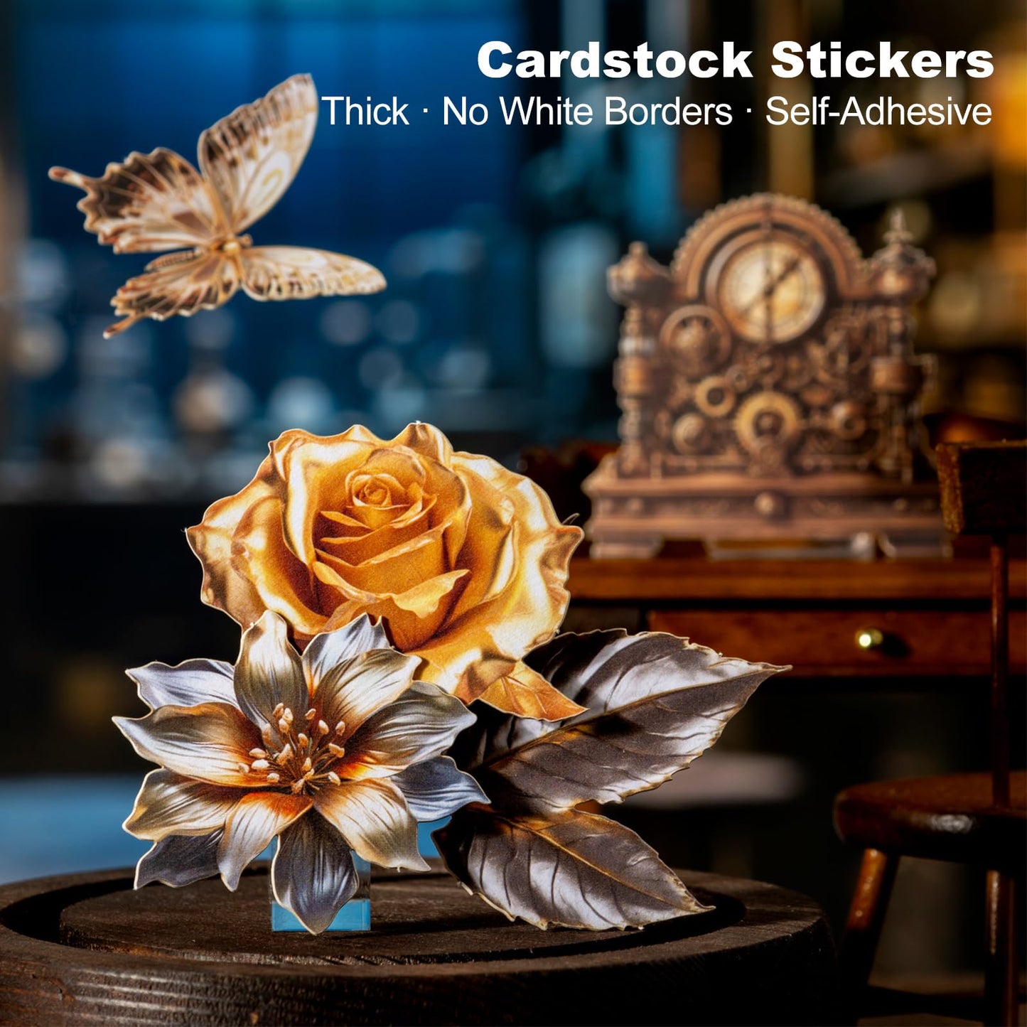 Moriquill 120PCS Steampunk Vintage Stickers – Die-Cut Antique Gears, Bulbs & Butterflies with No-White Edge Cardstock for Scrapbooking, Journaling and DIY Crafts