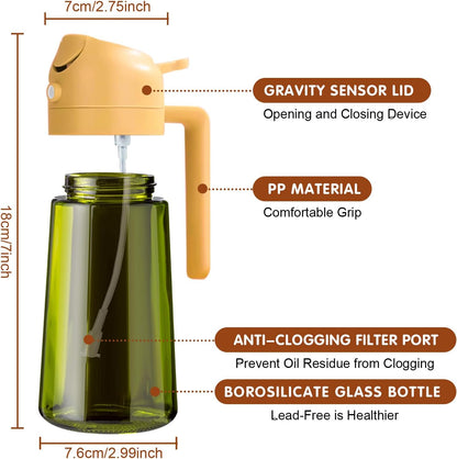 YARRAMATE Dark Green Glass Oil Sprayer - 2-in-1 Light-Blocking Cooking Dispenser | 16oz Food-Grade Mister