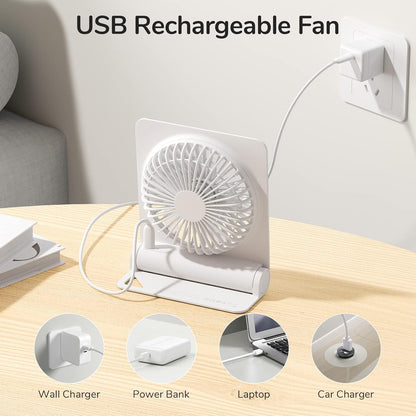 JISULIFE Small Desk Fan, Portable USB Rechargeable Fan, 160° Tilt Folding Personal Mini Fan with 2000mAh Battery, Ultra