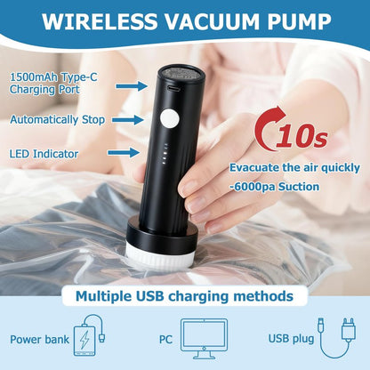 Vacuum Seal Bags for Clothing Travel with Rechargeable Air Pump, 12 Pack of 4 Carry-on Size Space Saver Vacuum Storage Bags, Compression Packing Bags for Luggage Suitcase for Closet Organization