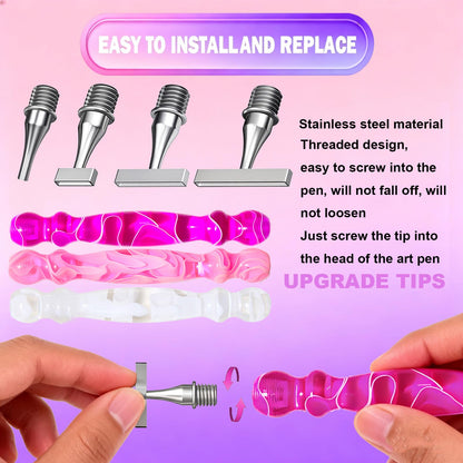 ZYNYXY 17PCS Ergonomic Diamond Art Pen Kits, with Multifunctional Metal Stainless Steel Screw Thin 1, 3, 6, 9, Tips, Correction Placers Roller Accessories (Purple + Pink + White + 5 PCS Tips)