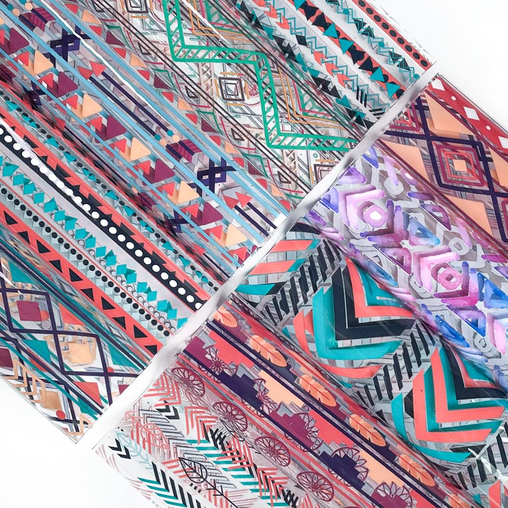 ONEART | 10 Pieces Bohemian Printed Clear PVC Vinyl Sheets, A4 Size Ethnic Boho Style See Through Waterproof Vinyl Fabric