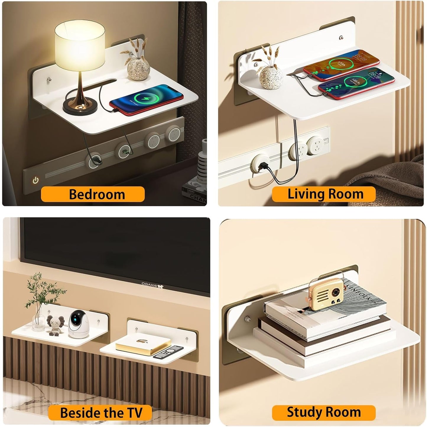 Projector Wall Mount Shelf Floating, Metal Projector Shelf for Wall, No Drilling Projector Stand for Cable Box