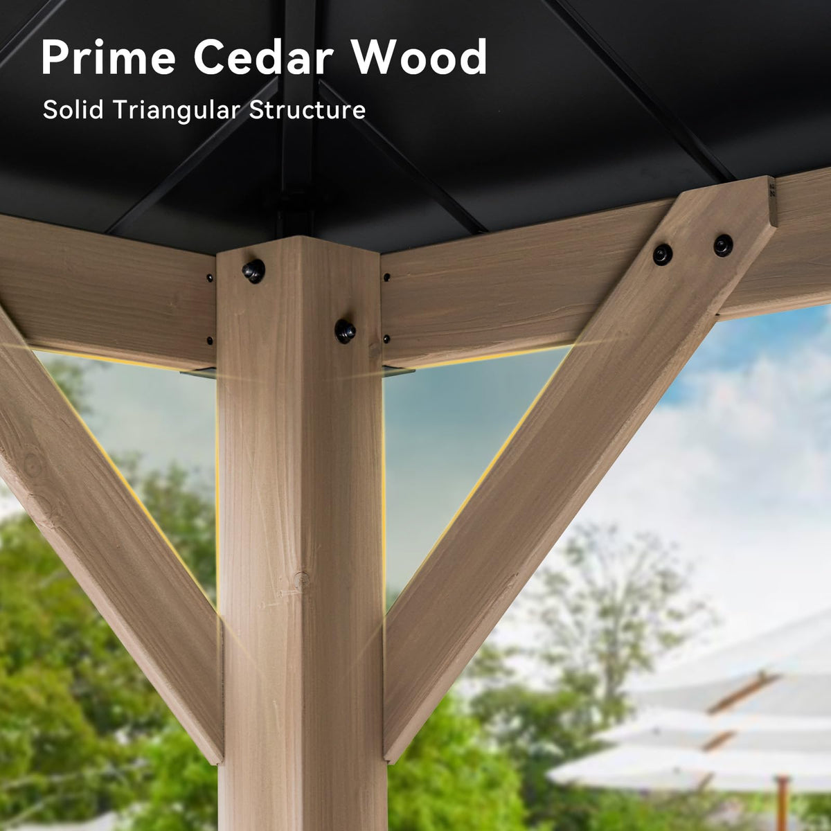 Aoxun 10' x 12' Outdoor Wood Gazebo, Hardtop Gazebo with Galvanized Steel Double Roof, Permanent Wooden Pavilion with Ceiling Fan, for Patio, Garden, Deck, Cedar Wood, Grey