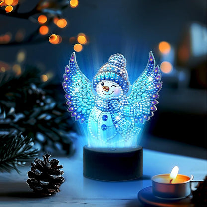 JBTM24 Diamond Art Night Light, Diamond Painting Desktop Ornaments for Adults, Gem Art Touch Lamp for Living Room Bedrooms, Desktop Bedside Luminous Ornaments Decorate (Snowman)