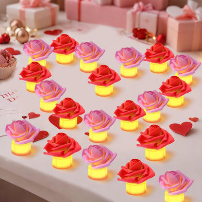 YBB 24 Pack Artificial Rose Tea Light, Valentine's Day Rose Petals Flameless LED Candle Lights for Romantic Night Anniversary Wedding Party Decor