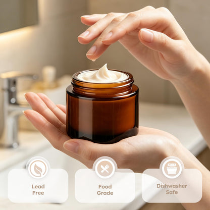 2 oz Glass Jars with Metal Lids, 36 Pack Amber Small Glass Jars with Black Lids Leakproof Round Airtight Empty Cosmetic Travel Containers with Inner Liners For Lotions Powders and Candle Making