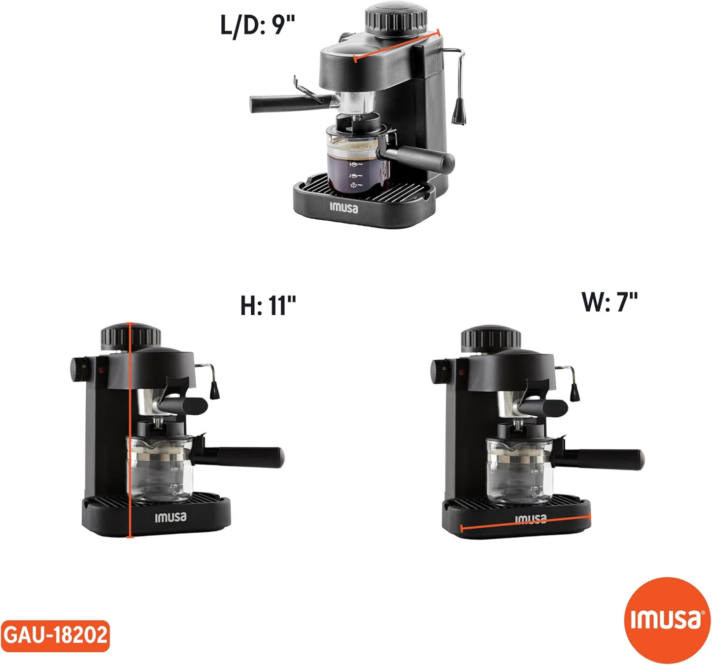 IMUSA USA GAU-18202 4 Cup Espresso/Cappuccino Maker, 120 Volts, Black
