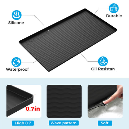 URMONA 22'' x 19'' Waterproof Silicone Under Sink Mat Cabinet and Counter Protector, Shelf Liner for Kitchen and Bathroom, Storage and Organizers, Litter Mat, Pet Cat Puppy Essentials（Black）