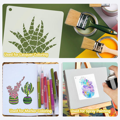 25 PCS Cactus Stencils for Painting, Stencils for Crafts Reusable 6 x 6 Inch Succulent Templates for Wood Signs Journals Planters Canvas and Desert Decor