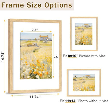 JCJMY 11x14 Picture Frame Set of 4 - Solid Wood with Shatter-Resistant Plexiglass | Natural Finish
