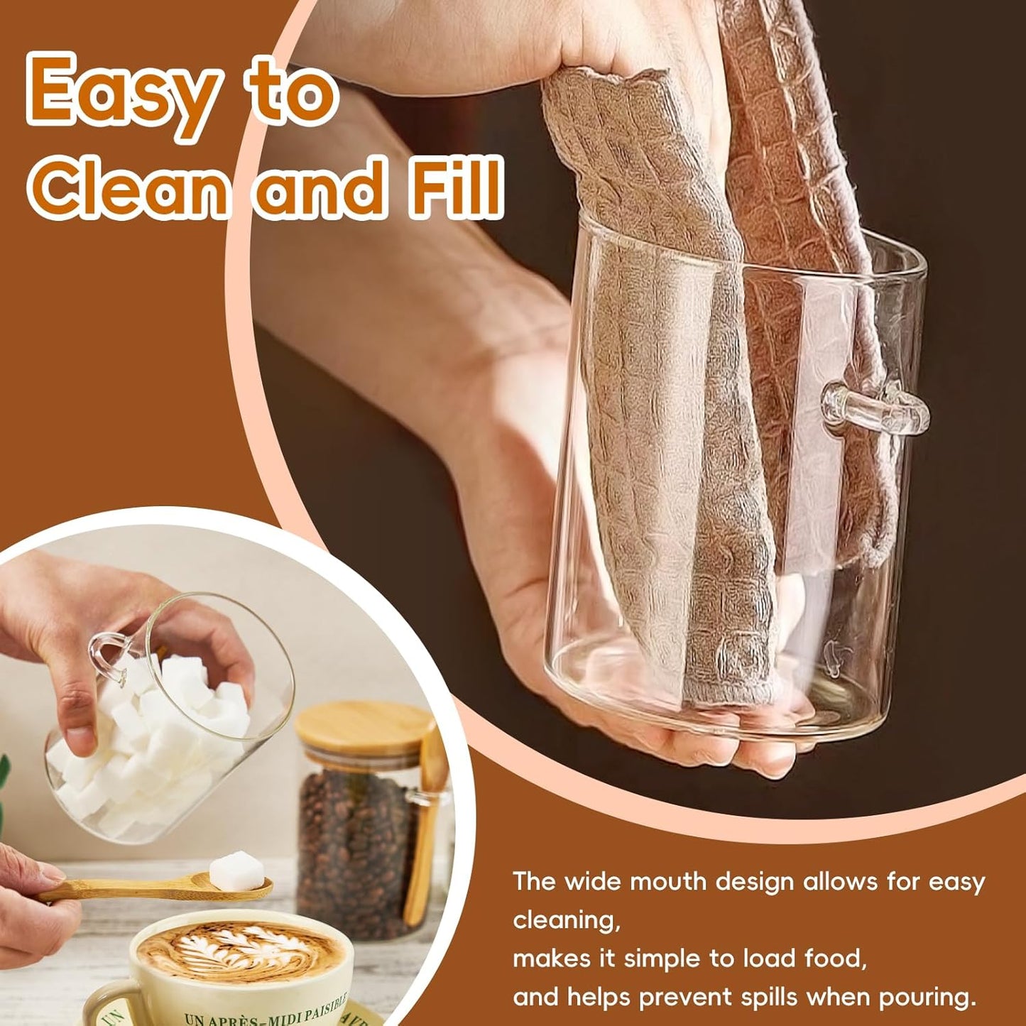 1 Pack 15oz Glass Sugar Container with Spoon - Glass Jars with Bamboo Lid and Spoon, Bamboo Lid Storage Jar Containers