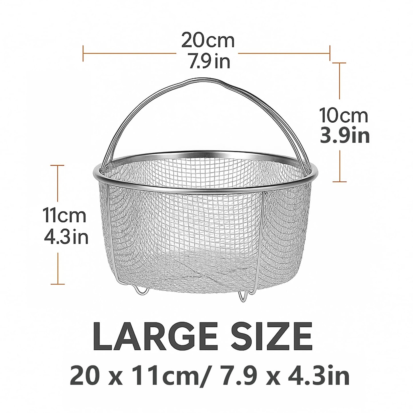 Steamer Basket for Instant Pot Stainless Steel Accessories, Pressure Cooker Mesh Insert with Handle and Vegetable Steamer Basket, Egg Basket, Pasta Strainer (Large)
