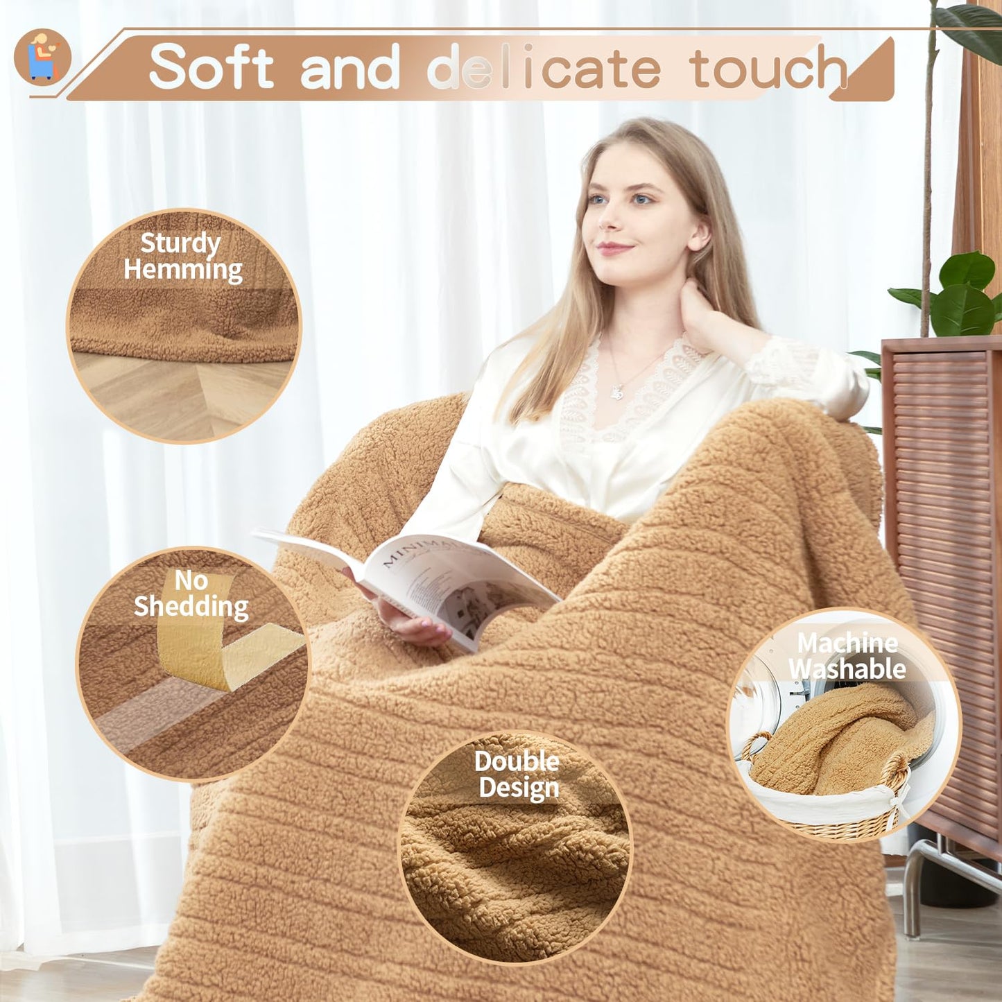 Heated Throw Blanket Double Sided Sherpa, Soft Heating Electric Blanket for Bed, Automatic Safety System, 6 Heating Levels & 4 Hours Auto-Off, 50"x60" Arctic Grey
