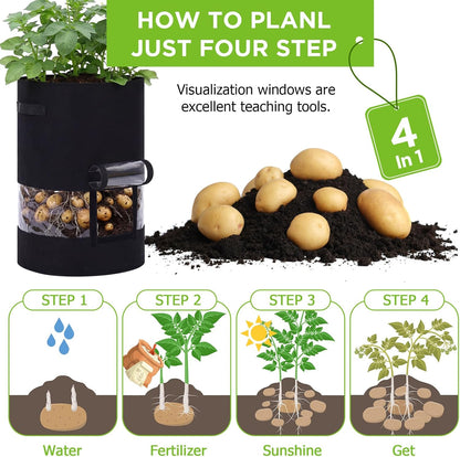Baderke 30 Gallon Potato Grow Bags - 360° Visibility with Harvest Window & Handles | Black, Perfect for Tomatoes & Vegetables
