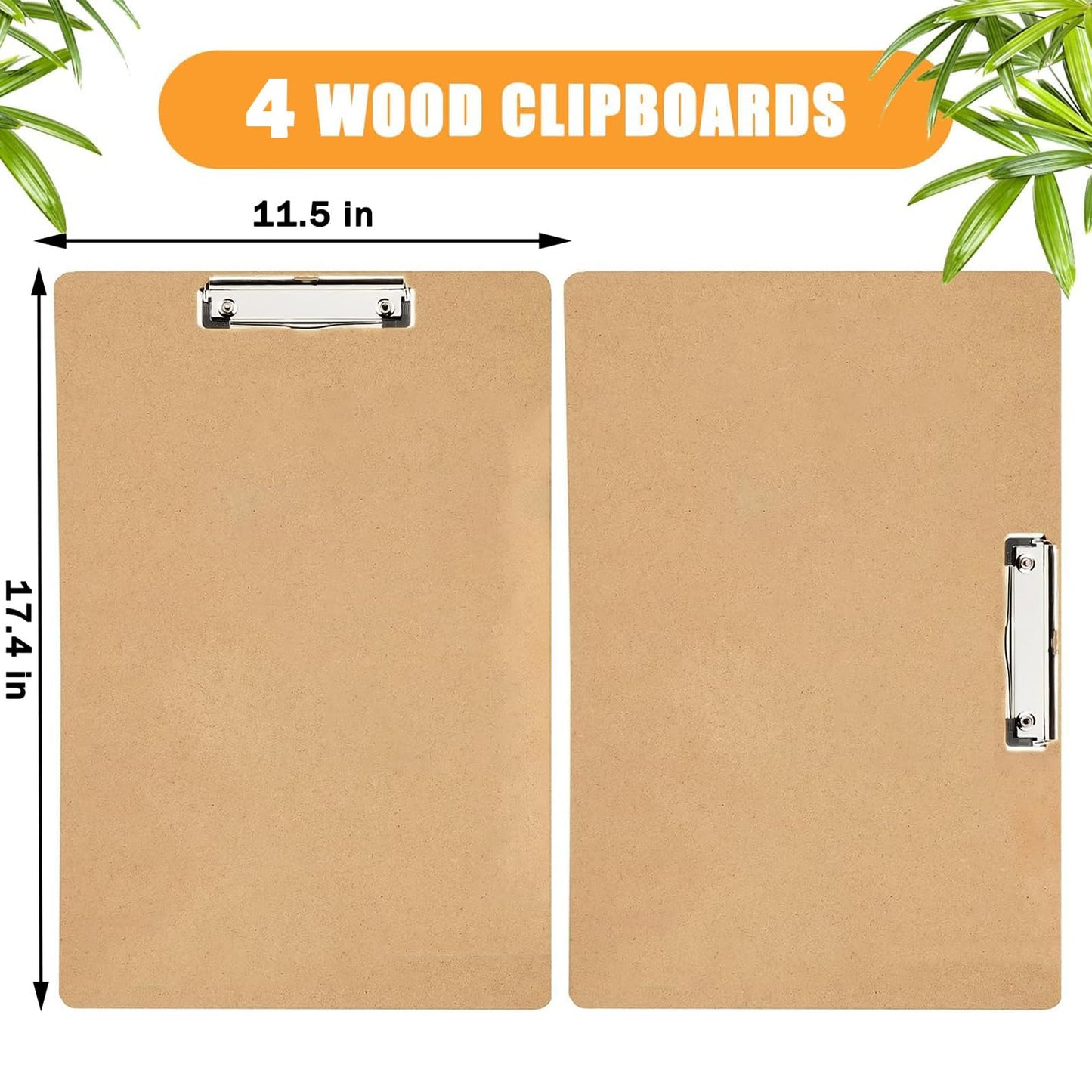 4 Pack Extra Large Clipboard, 11x17 inch Legal Size Wooden Clipboard, Vertical Clipboards & Horizontal Clipboards with Low Profile Clip, Wooden Lap Board for Drawing, Sketching, Art Supplies