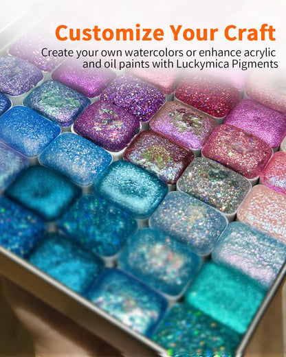 Luckymica Mica Powder, 36 Colors Pearlescent Pigment Powder for Epoxy Resin, 360g Pearl Pigment Set for Soap Making, Bath Bomb, Candle Making, Art Crafts, Lip Gloss, Nail Polish, Dye