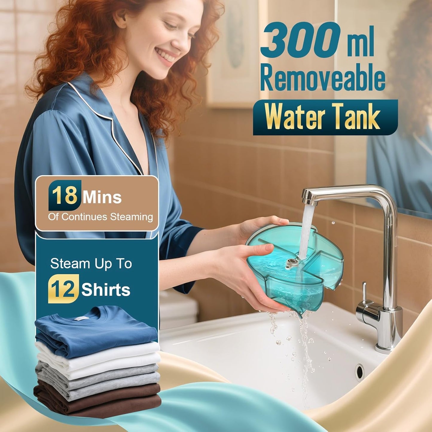 Skiennix Handheld Clothes Steamer - 1900W Portable Fabric Steamer with 3 Settings & 300ml Capacity