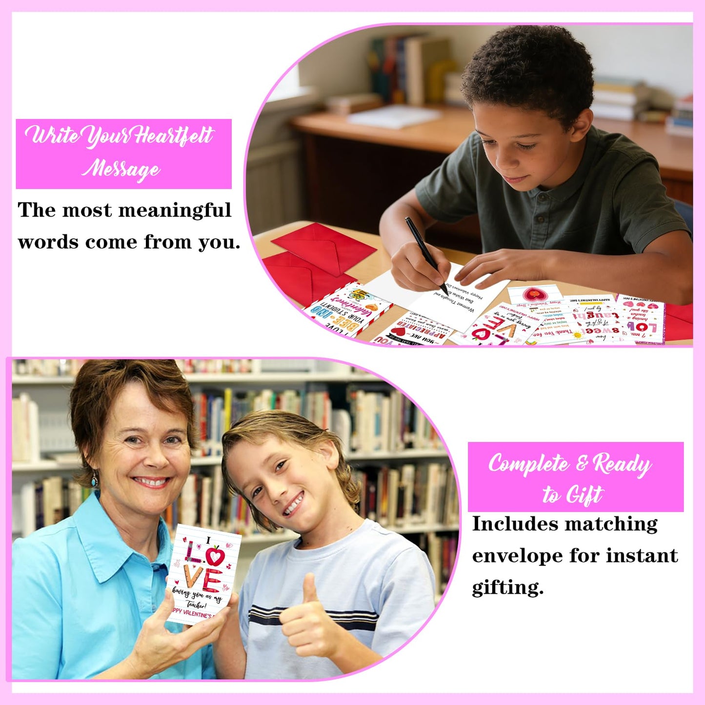 GMEMNOV 6 Pack Teacher Valentine Cards with Envelopes - Valentine's Day Cards for Teachers from Students, Bulk Thank You Cards, Teacher Appreciation Gifts, Classroom Valentine Card Set