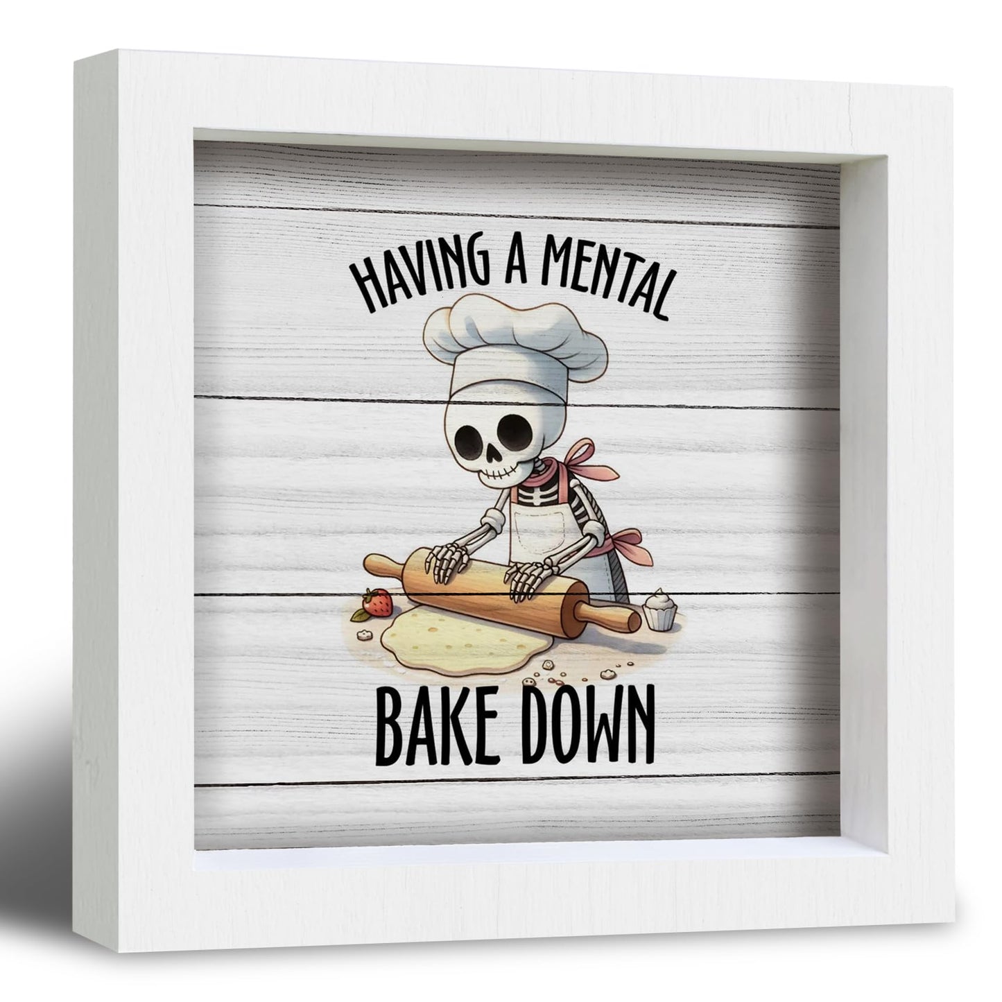 YSFUYZCT Funny Gothic Skeleton Baking Kitchen Signs Decor, Baking Baker Gifts, Bakery Decor, Having a Mental Bake Down Wood Frame Signs for Bakery Shop Kitchen Dining Room