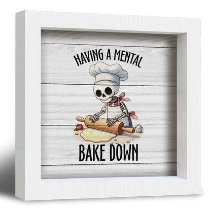 YSFUYZCT Funny Gothic Skeleton Baking Kitchen Signs Decor, Baking Baker Gifts, Bakery Decor, Having a Mental Bake Down Wood Frame Signs for Bakery Shop Kitchen Dining Room