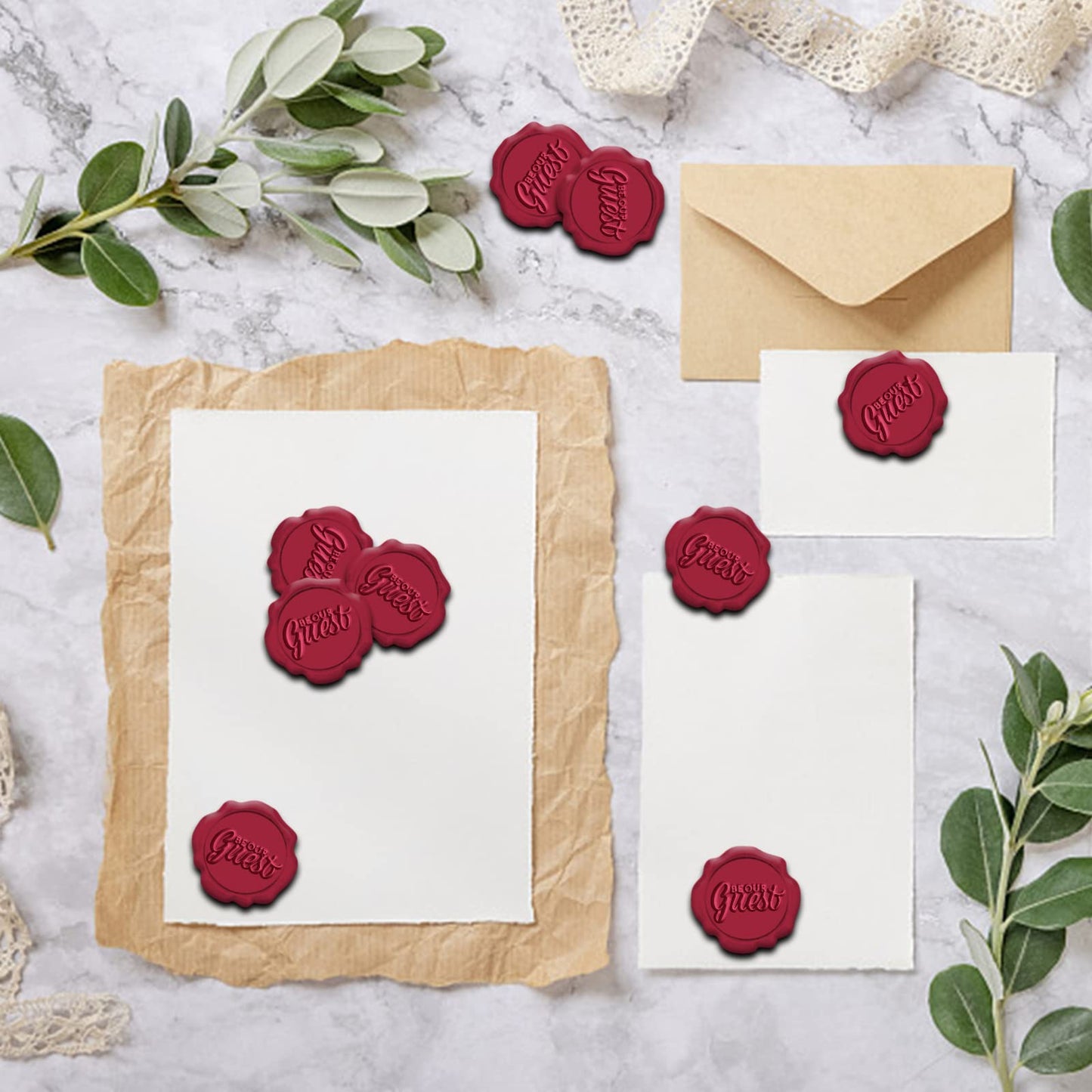 CRASPIRE 50pcs Wax Seal Stickers Red Be Our Guest for Wedding Envelope Adhesive Vintage Sealing Stamp Sticker Invitation Card DIY Craft Adhesive Waxing Gift Wrapping