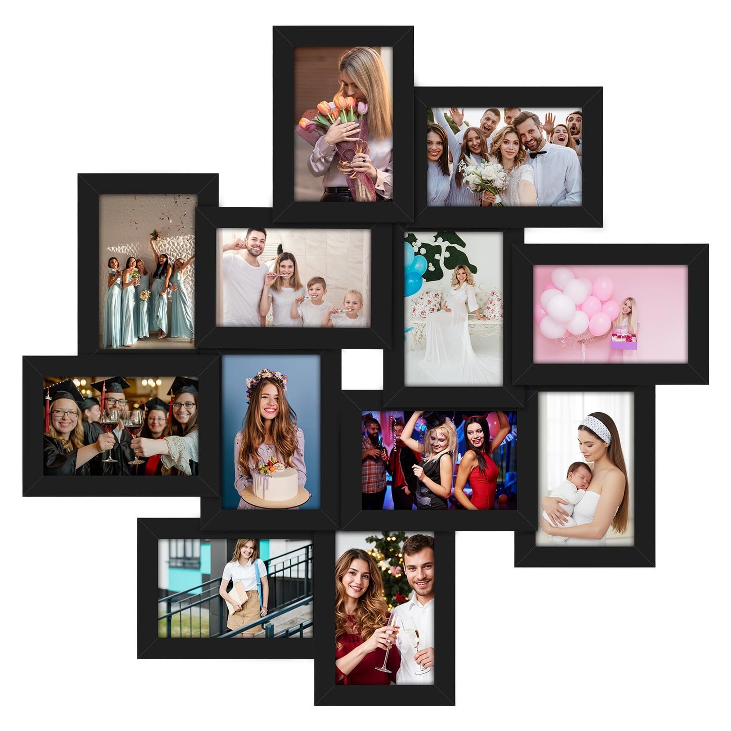 xozeooeu 12 Pack 4x6 Picture Frame Collage, Multi Photo Frames Wall Decor Set with Glass Front and Hanging Hooks, Assembly Required Black