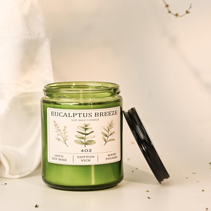 Eucalyptus & Mint Candles for Home Scented, 20 Hours Burn Soy Candle Gift for Women Stress Relief, Meditation, Yoga, Relaxing, Natural Soy Wax for Men and Women, 4oz