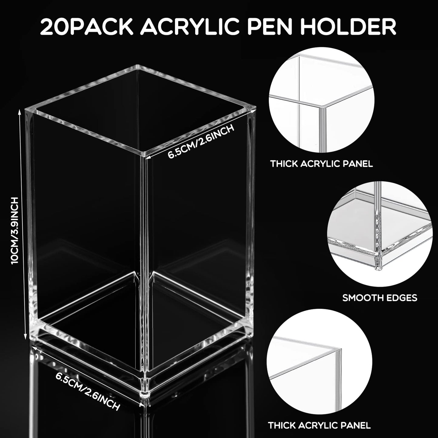 Crtiin 20 Pieces Acrylic Pencil Holder Makeup Brush Holder Pen for Desk Pencil Cup Acrylic Desk Accessories Desktop Stationery Organizer for Office School Home Supplies(Clear)