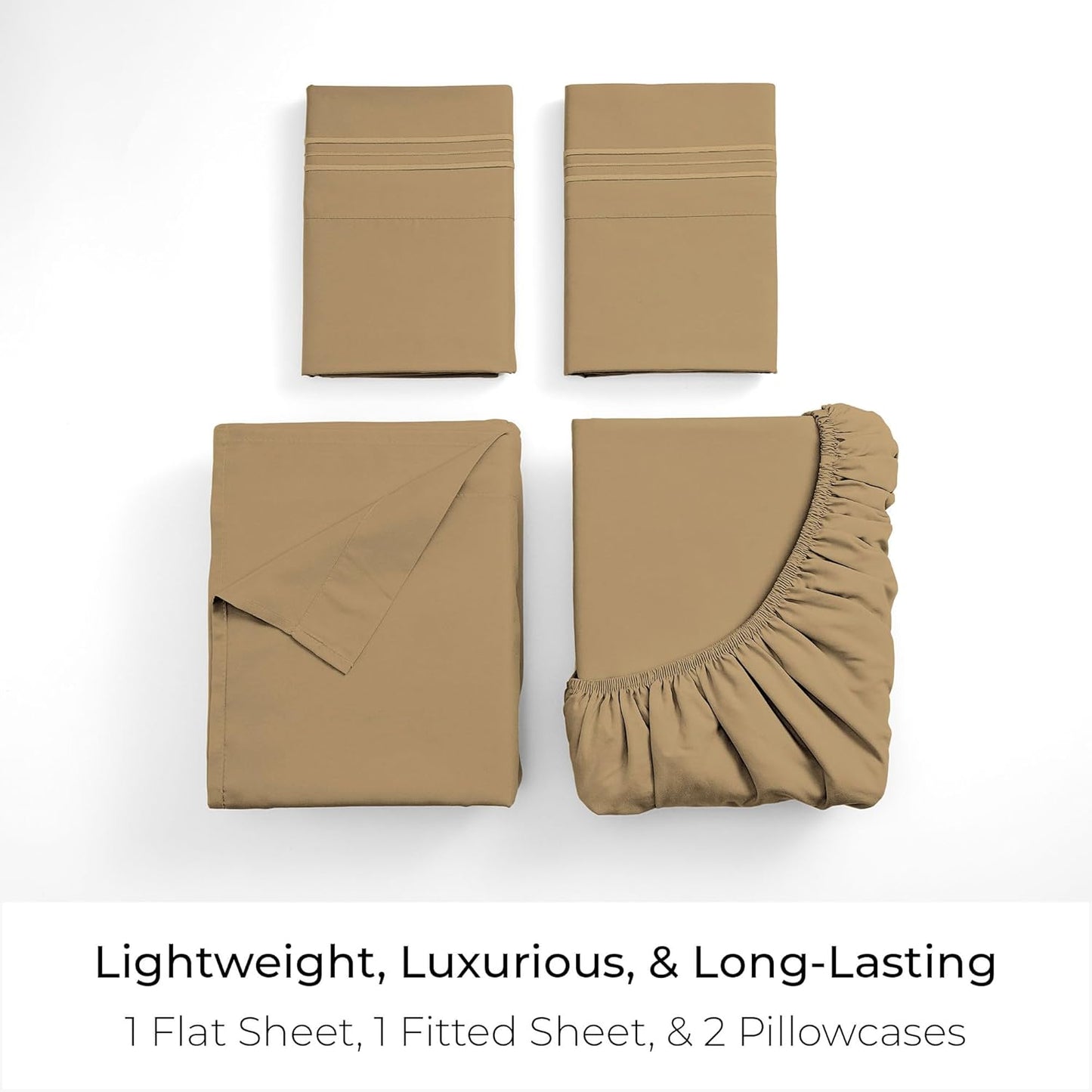 Mellanni King Sheets Set - 4 PC Hotel Luxury Bedding | Extra Soft, Cooling, Wrinkle-Resistant (Gold)