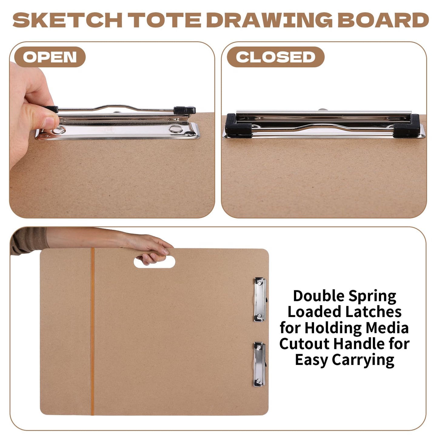 4 PCS 18” x 24” Drawing Board, Large Hardboard Artist Sketch Tote Board with Handle, Clip & Rubber Band, Portable Lightweight Art Board for Painting, Sketching, Travel, Studio