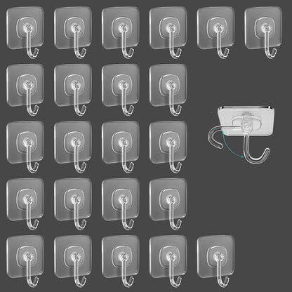 TocTen 24 Pack Heavy Duty Adhesive Hooks, 30lb Max, Damage Free Self-Adhesive Clear Wall Hooks for Bathroom Kitchen