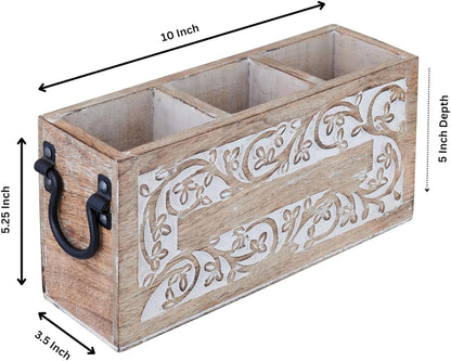 Farmhouse Decor 3 Compartment Silverware Holder - Utensil and Cutlery Caddy for Parties (10 x 4.5 x 5 Inches)