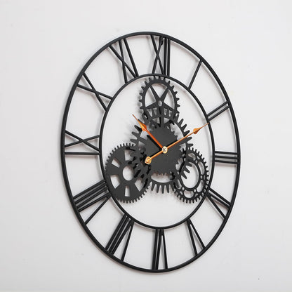 AMAATE Steampunk Wall Clock 32 Inch, Industrial Metal Gears with Roman Numerals, Retro Distressed Finish Mechanical Art for Bar, Living Room, Cafe Decor