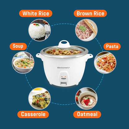 ERC-2010 10 Elite Gourmet Electric Rice Cooker with Stainless Steel Inner Pot Makes Soups, Stews, Grains, Cereals, Keep