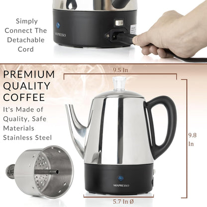 4 Mixpresso Small Electric Percolator Coffee Pot Cup Stainless Steel - Coffee Percolator Electric with Keep Warm