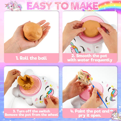 Pottery Wheel Kit for Kids with Glow Paints, Complete Pottery Arts Crafts Toys for Girls 8-12, Art Supplies for Kids 6 7 8 9 10 11 12 Toys Girls Birthday with Drawing Molds Tablecloth Air Dry Clay