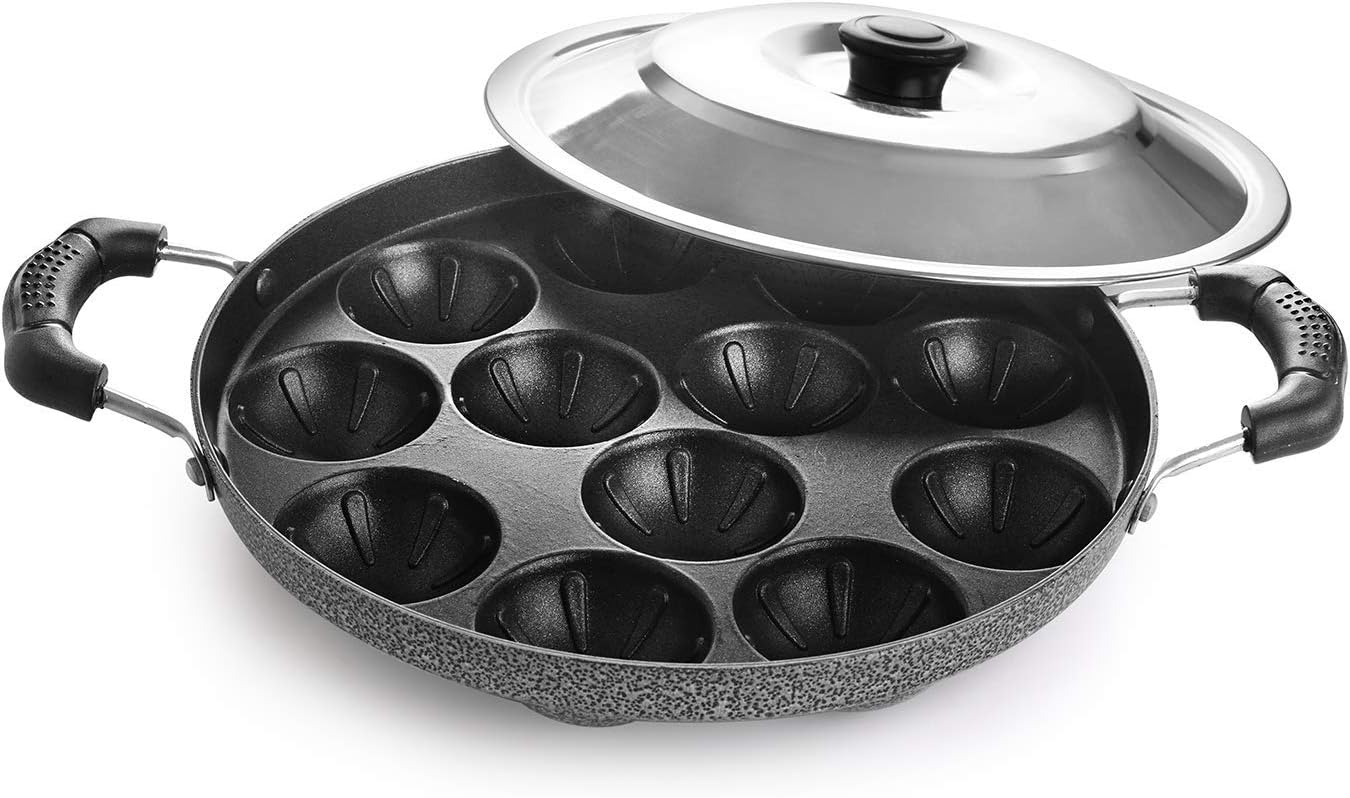 Appam Maker, 12 Cavity Non Stick Appam Pan with Lid