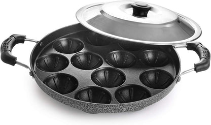 Appam Maker, 12 Cavity Non Stick Appam Pan with Lid