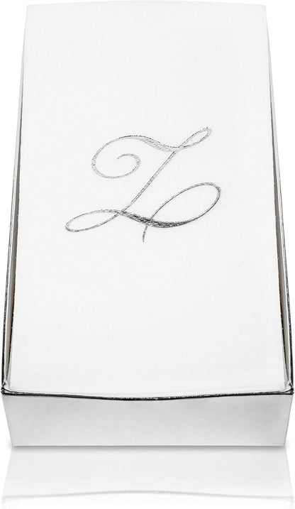 15.5 12 50 Count AH AMERICAN HOMESTEAD Disposable Napkins - Silver Monogram Guest Towel Napkins, Quilted Cloth-Like