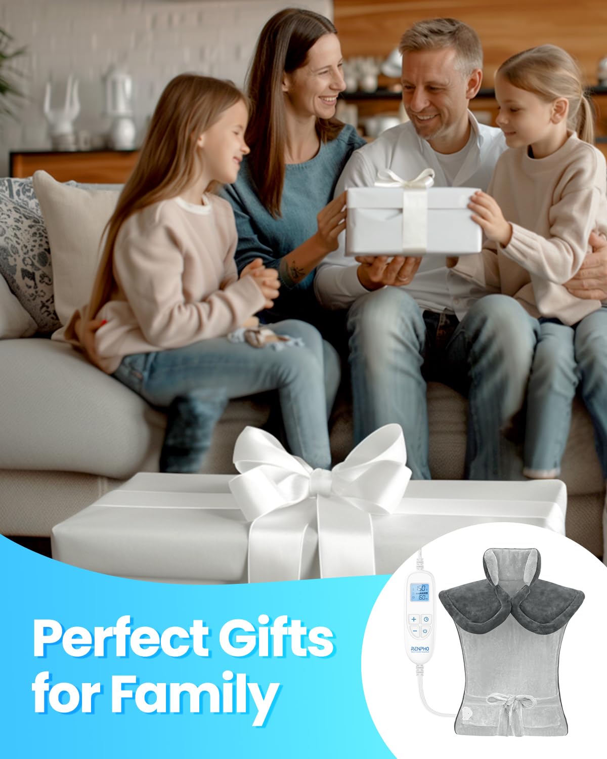 RENPHO Electric Heating Pad for Back Pain Relief, Birthday Christmas Gifts for Women Men Mom Dad Elderly, FSA Eligible Items Only List, Large Heat Pad for Neck Shoulders, 24"x33", ETL Certified, Gray