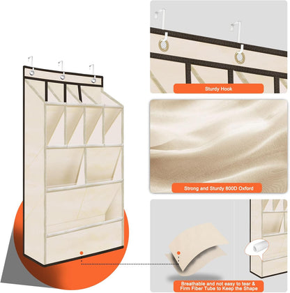 Over the Door Shoe Rack, Short Hanging Organizer with Large Deep Pockets for 14+ Pairs Shoes, Dorm Storage