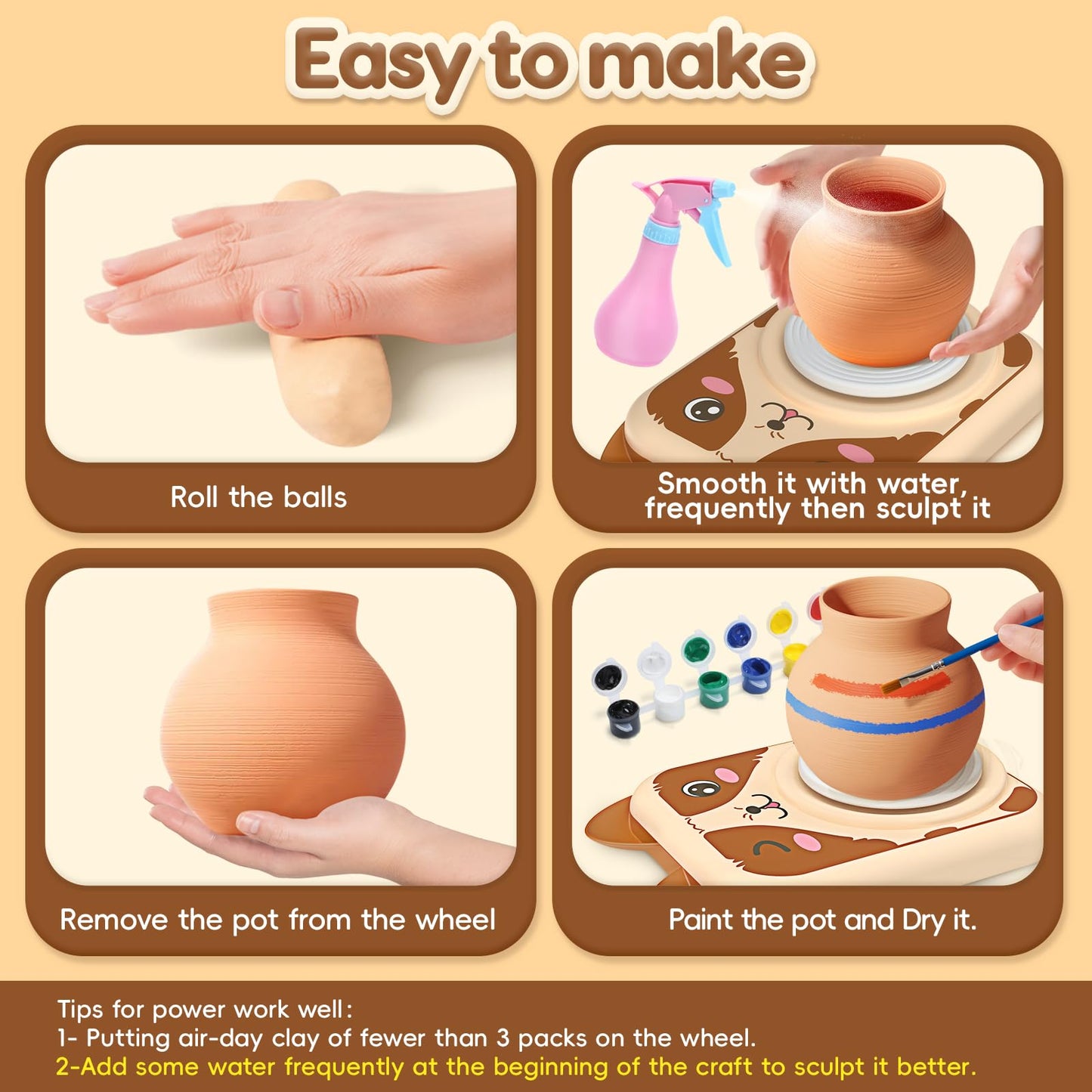 Skirfy Pottery Wheel for Kids-Complete Pottery Painting Kit Arts and Crafts for Kids Ages 8-12 with DIY Clay Art Supplies for Girls Boys Toys Birthday Christmas Gifts for 6 7 8 9 10 11 12