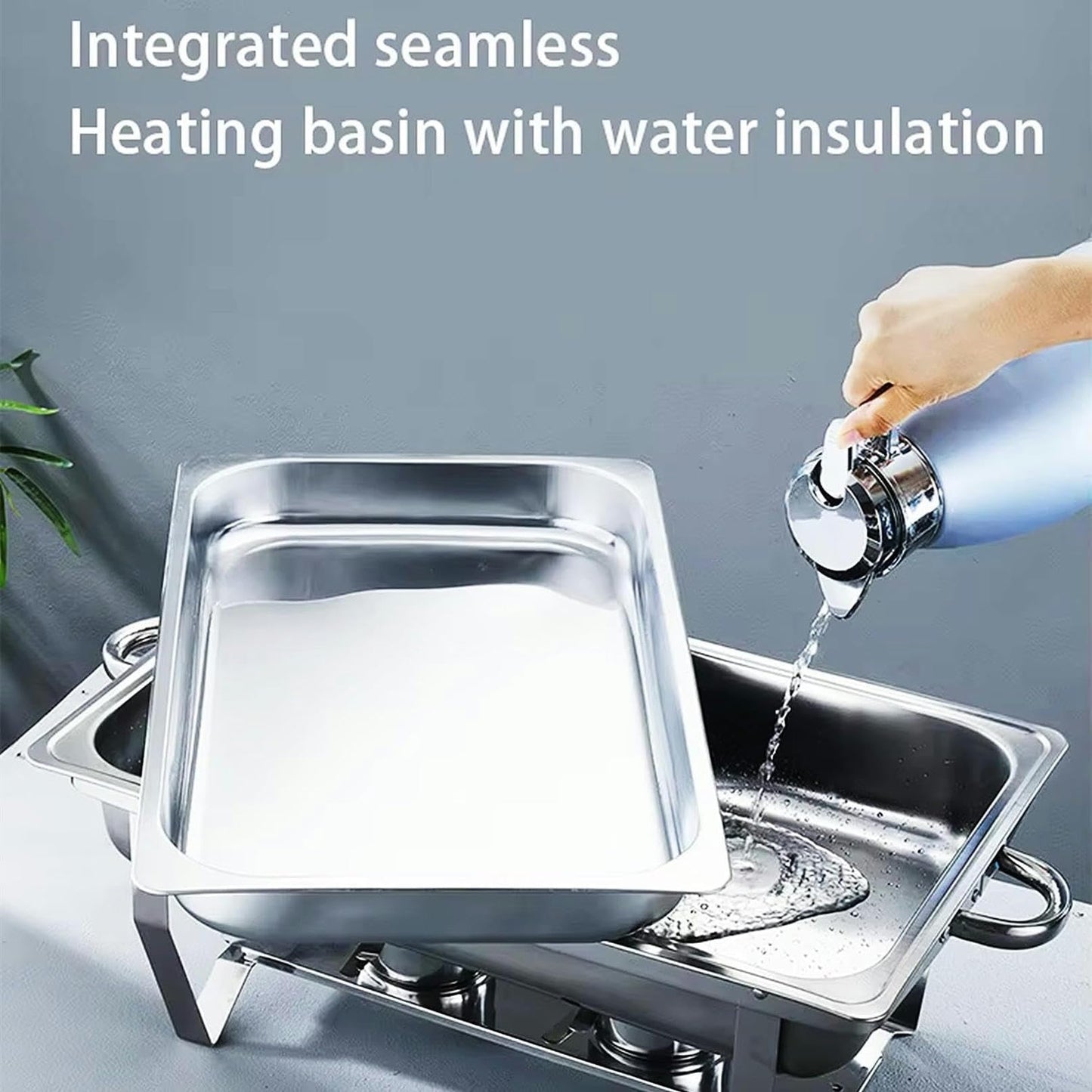 FENOKD Chafing Dish Buffet Set 2 Pack Stainless Steel Chafer for Catering, Full Size Rectangular Catering Chafer Warmer Set with Trays Pan Lid Folding Frame Stand.